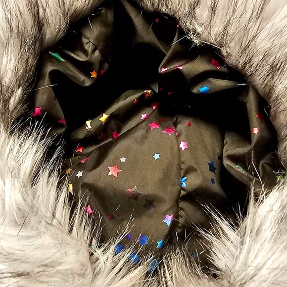 Girls Warm Puffer Jacket With Faux Fur Hood Star Print Size 7/8 - Picture 5 of 15